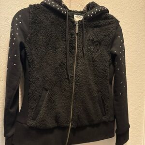 Harley-Davidson Y2K Woman’s Black Teddy Jacket with Studded Sleeves Size MP